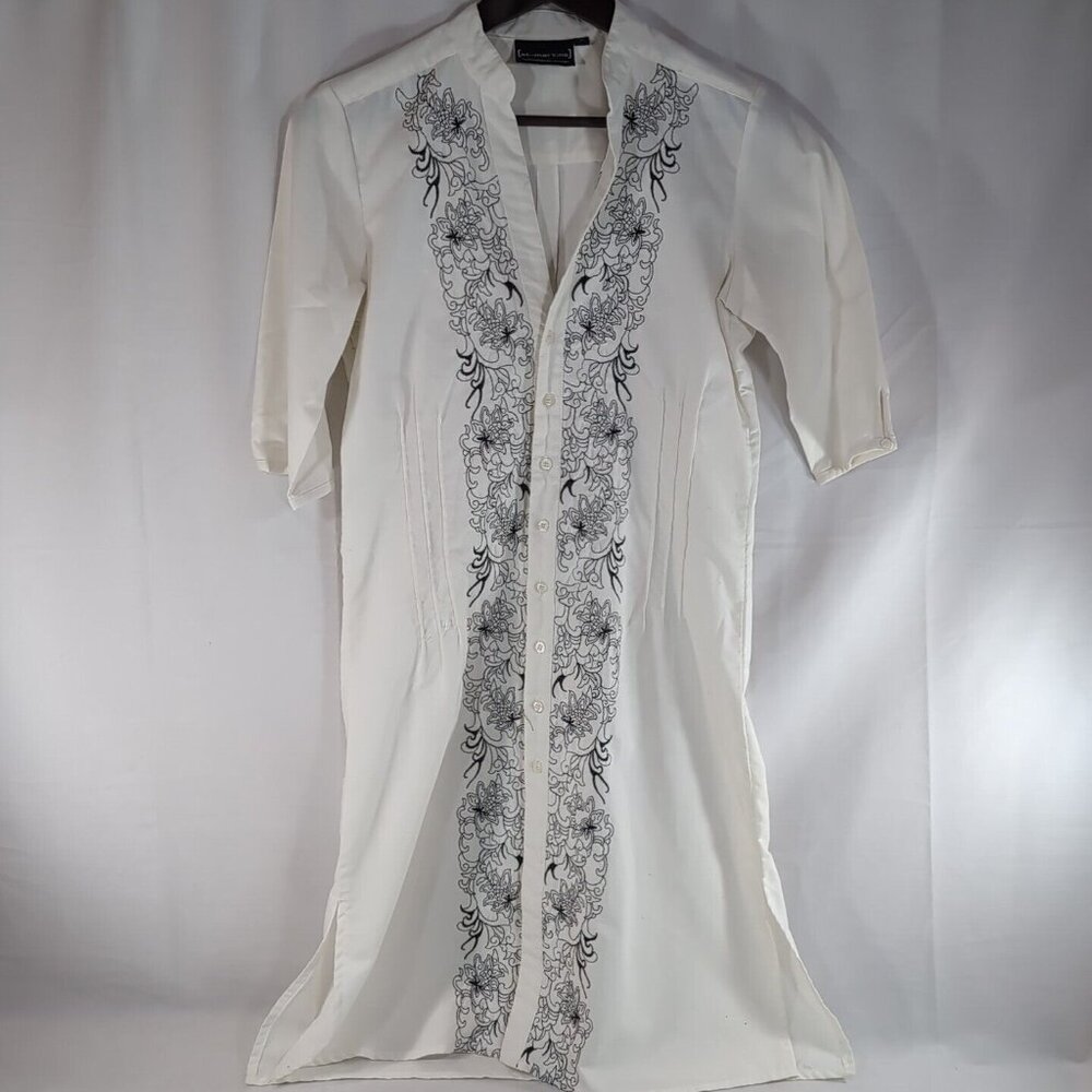 St-Martins Scandinavian Design Embroidered White Dress Button Floral M Medium